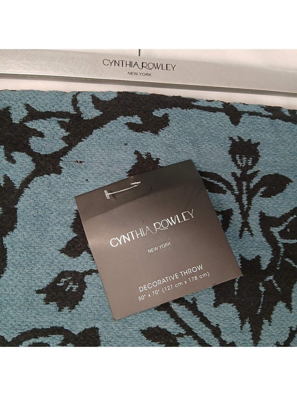 Cynthia Rowley Gothic Halloween Skull Throw Blanket Teal Blue Spider Raven 50x70
